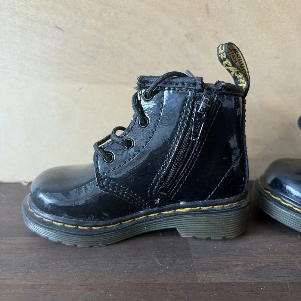 Doc Martin Toddler Size 5 - Black Glossy Combat Boots Zip Up